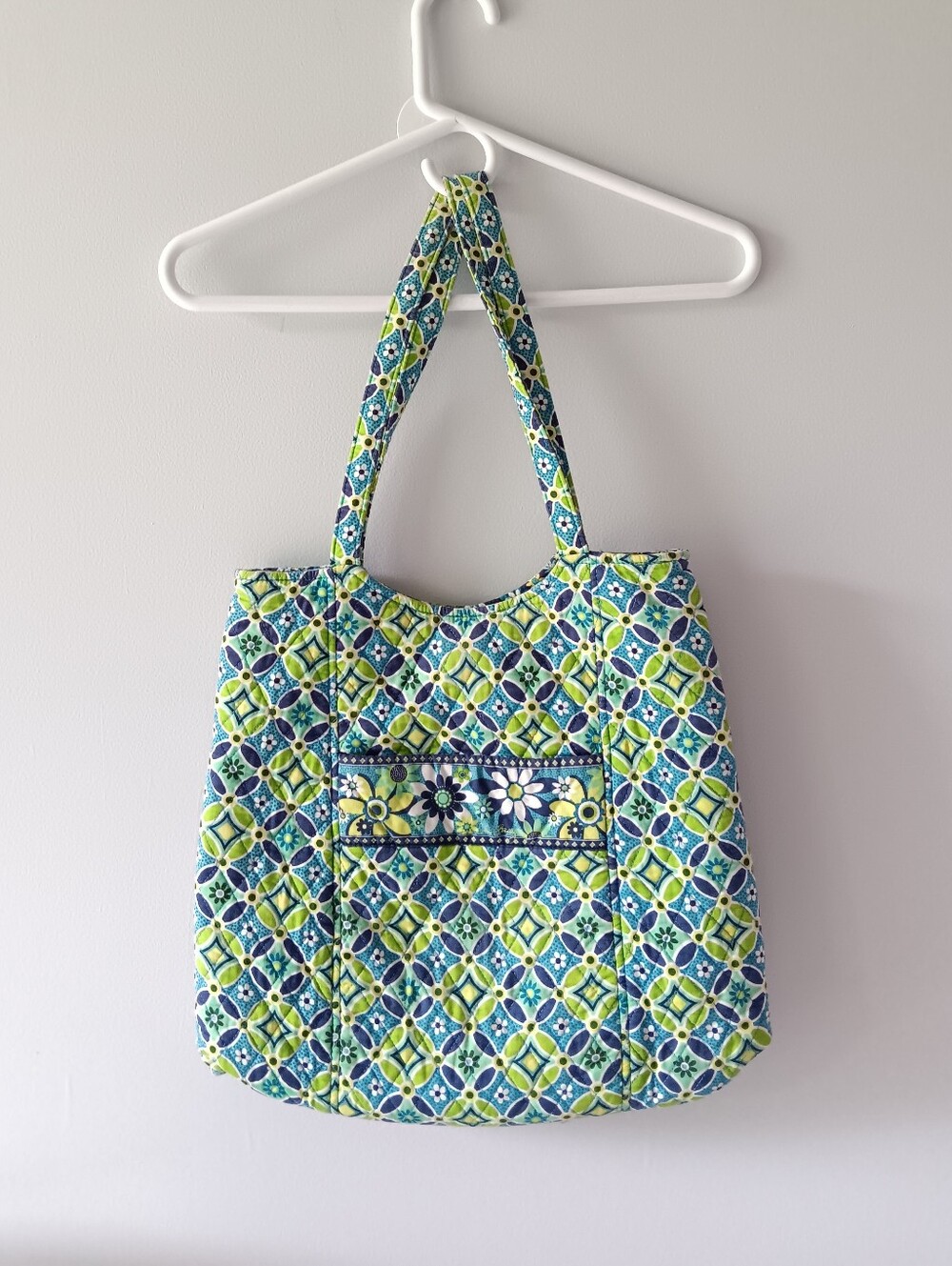 Vera Bradley Daisy Daisy Tote Bag Double Strap Pocket Blue Green Yellow Blue